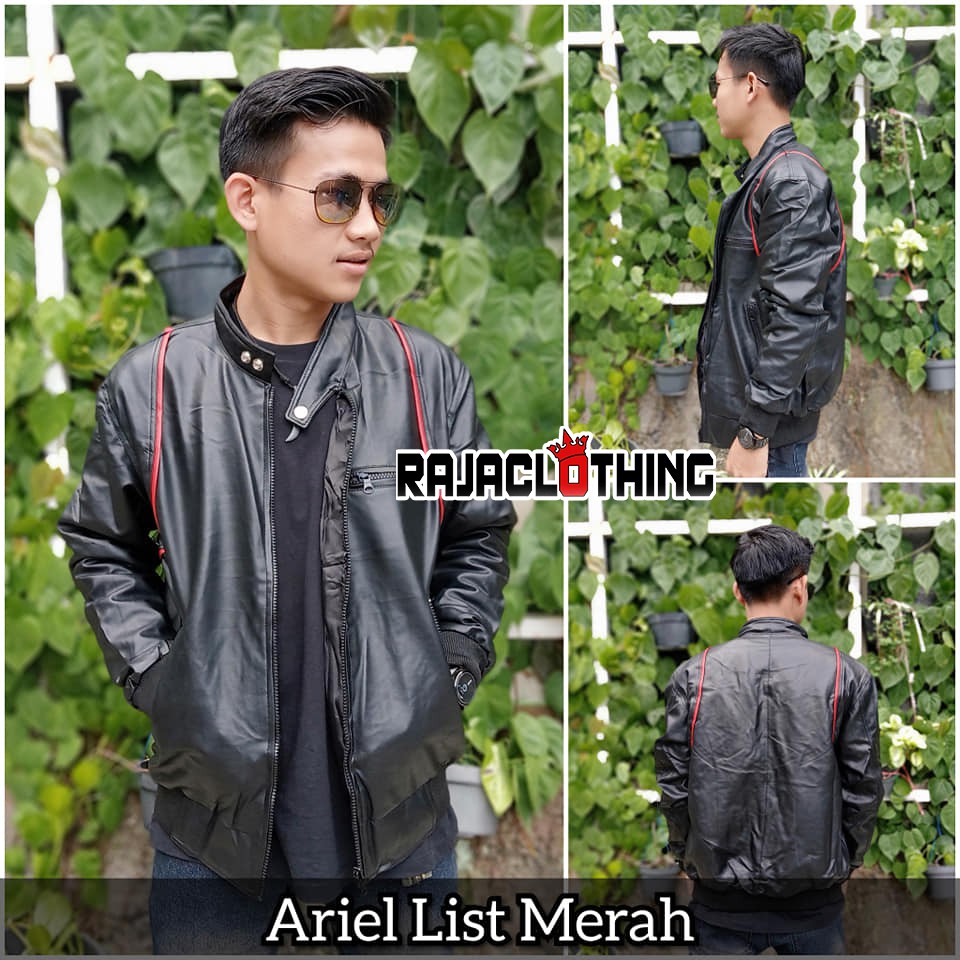 RCL - Jaket Kulit Slimfit Ariel Slim Fit List Merah Size Ukuran M L XL Jaketkulit Karlit Pria