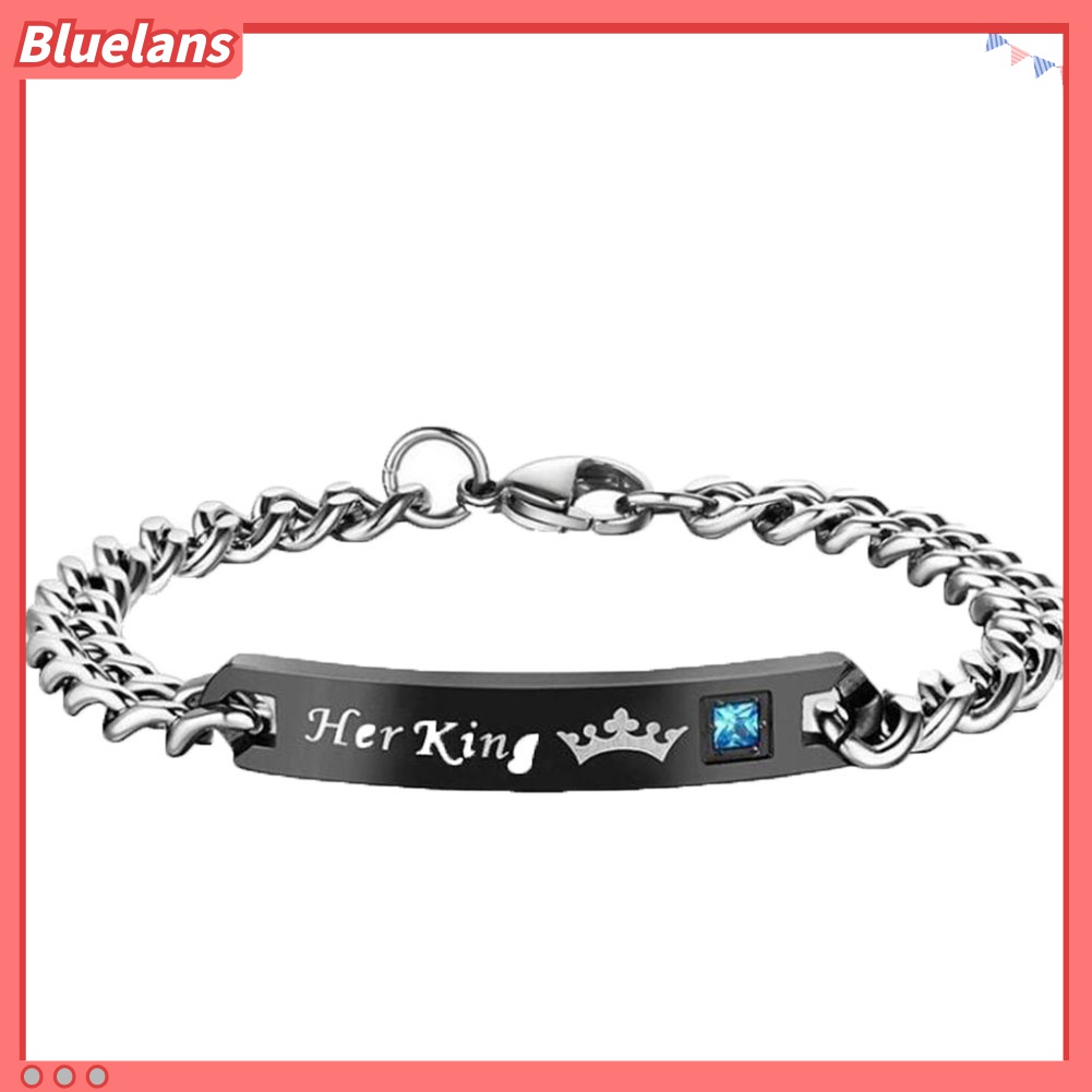 Bluelans Gelang Rantai Desain His Queen Her King Bahan Titanium Steel Untuk Pasangan