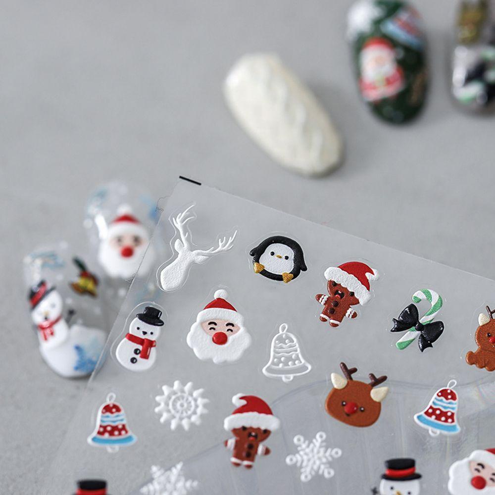 AUGUSTINA Agustina Christmas Nail Art Relief Decal Desain Santa Snowman DIY Dekorasi Kuku