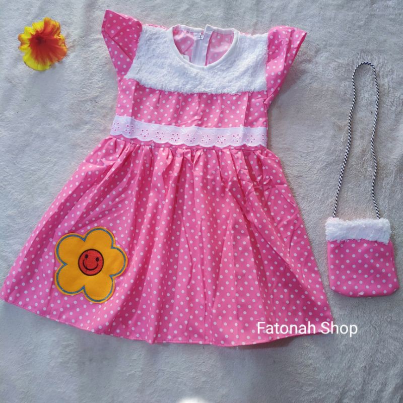 Dress Anak 2 3 tahun gaun tas anak cewek baju anak perempuan tas bulu polka ( dress andin Bag )