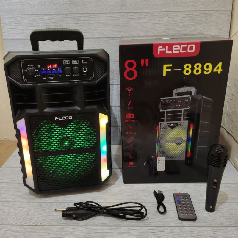 Speaker Bluetooth 8 Inchi Fleco F-8894 Gratis Microphone Karaoke Super Bass /Salon Aktif Bluetooth