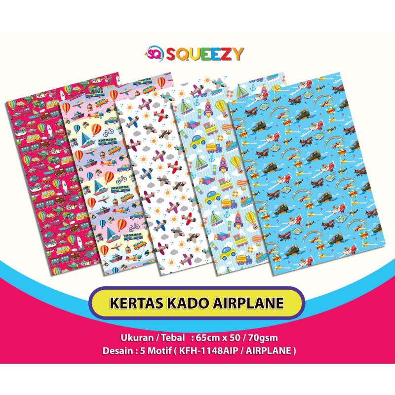 

KERTAS KADO SQUEEZY ISI 5 MOTIF/5 LEMBAR 65CM X 50CM AIRPLANE