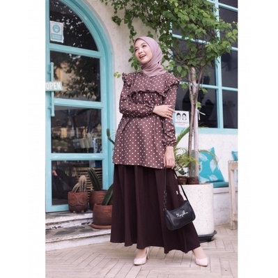 Baju atasan wanita tunik ibu menyusui Baju muslim  motif polkadot