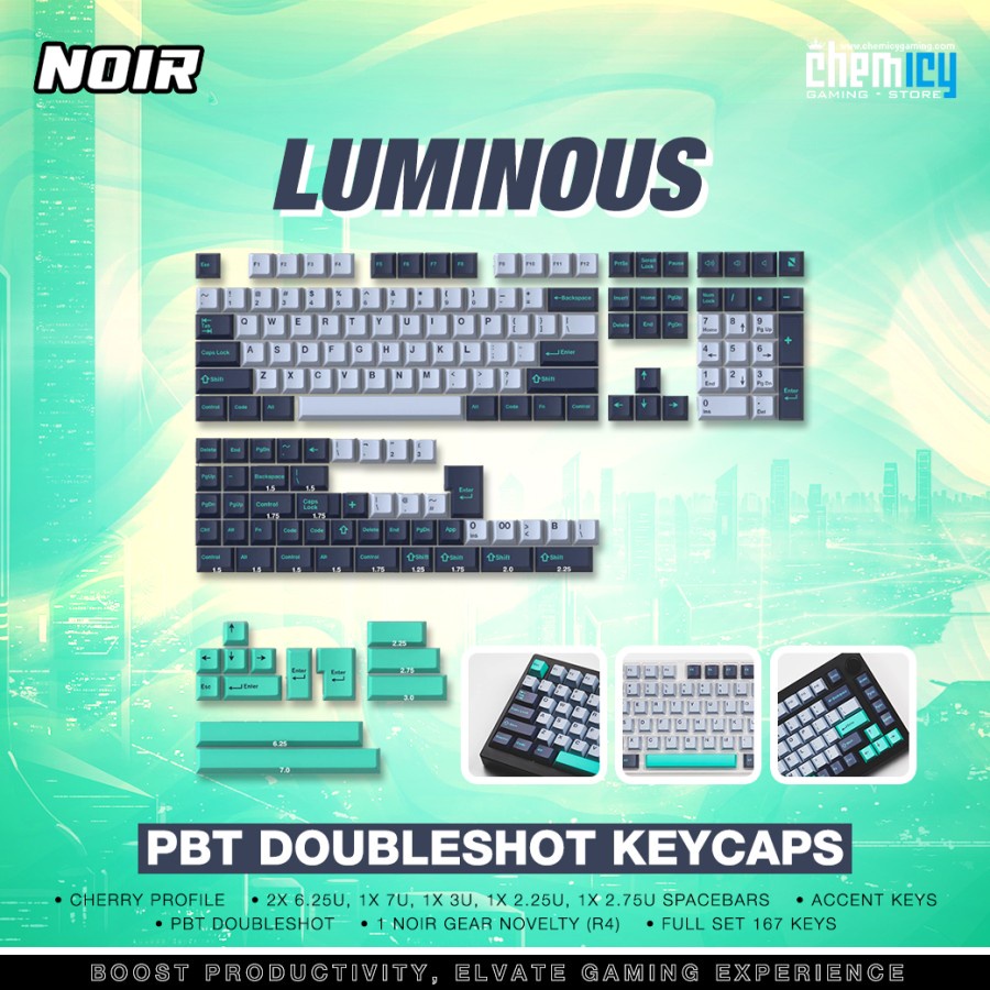 Noir Luminouse PBT Double-shot Keycaps 167 Set Cherry Profile