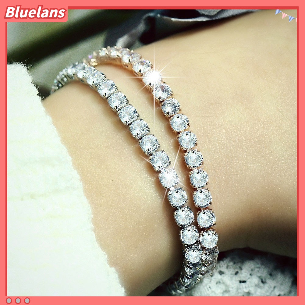 Bluelans Luxury Cubic Zircon Single Row Pull Slider Bracelet Women Adjustable Bangle