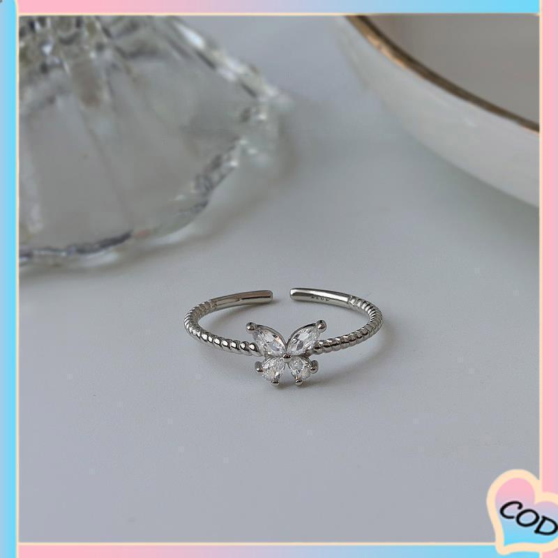 COD❤️ Cincin Model Terbuka Desain Kupu-Kupu Aksen Berlian Untuk Wanita-A.one