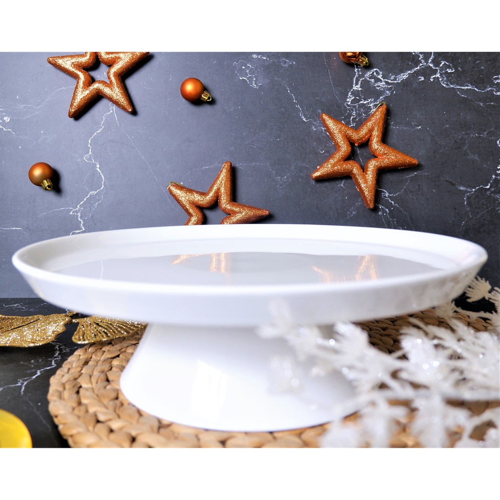 AHA Cake Plate Stand Porcelain Piring Kue Keramik Putih Diameter 30cm Tatakan Tempat Kue Piring Saji