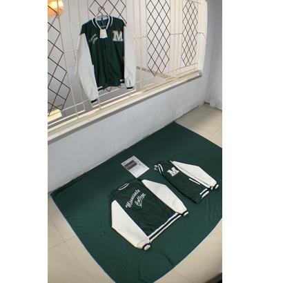 Terbaik.. Jaket Baseball H&M Varsity jacket hnm Hijau Lengan Kulit Jacket Baseball pria wanita