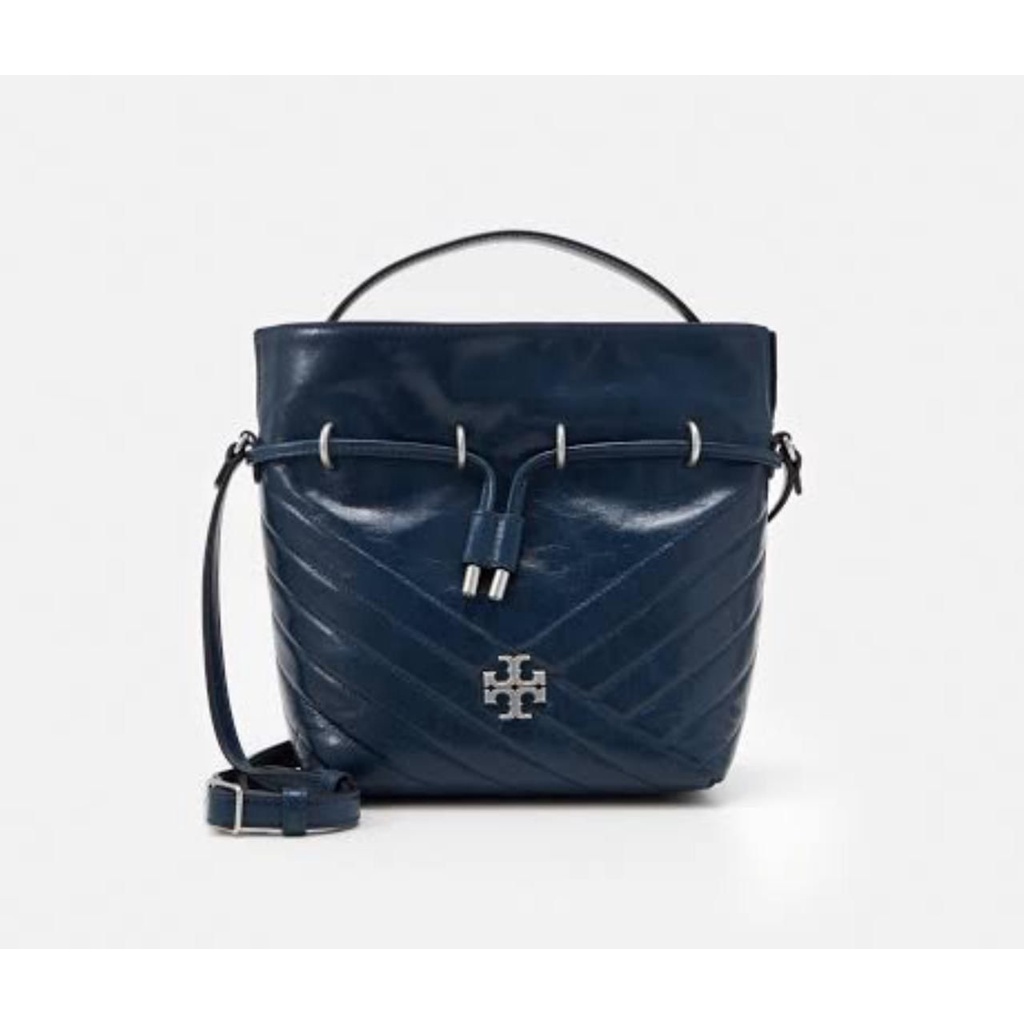 Tas Tory Burch Kira Chevron Textured Mini Bucket Bag Federal Blue New Original
