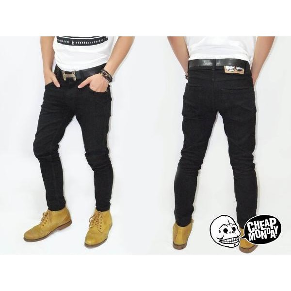 Celana panjang jeans denim hitam pekat RC cheap monday bahan kualitas distro size 27-38