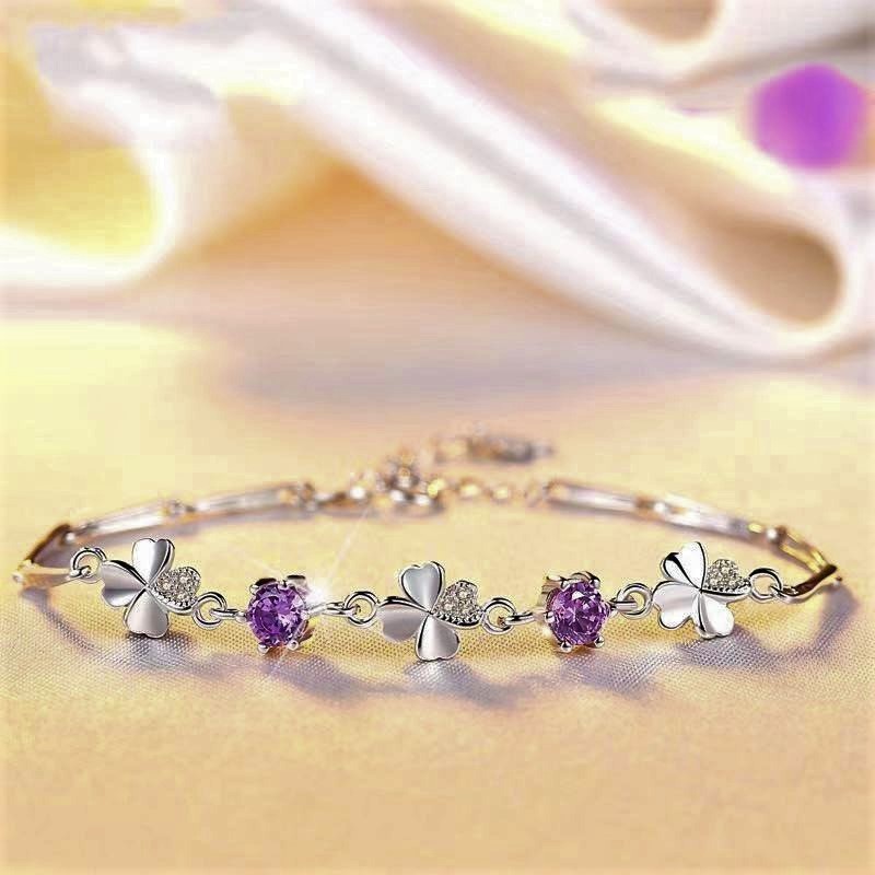 Gelang 105 Daun Clover Sterling Silver Zirconia Swarovski Adjustable Bracelets