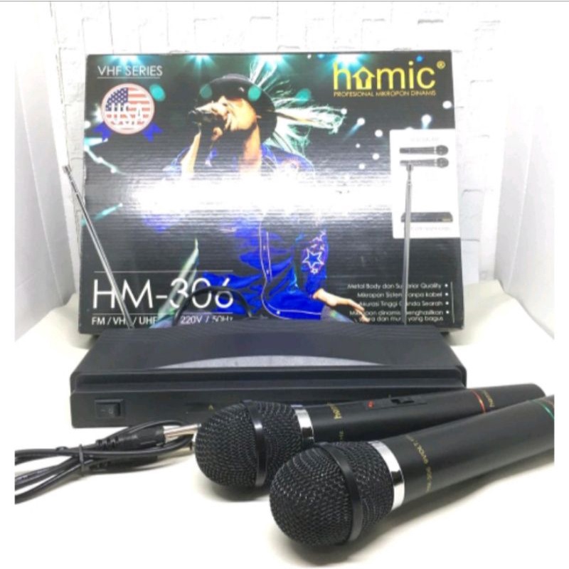 Mic Microphone HOMIC Double Wireless HM-306 HM306VHF Seires