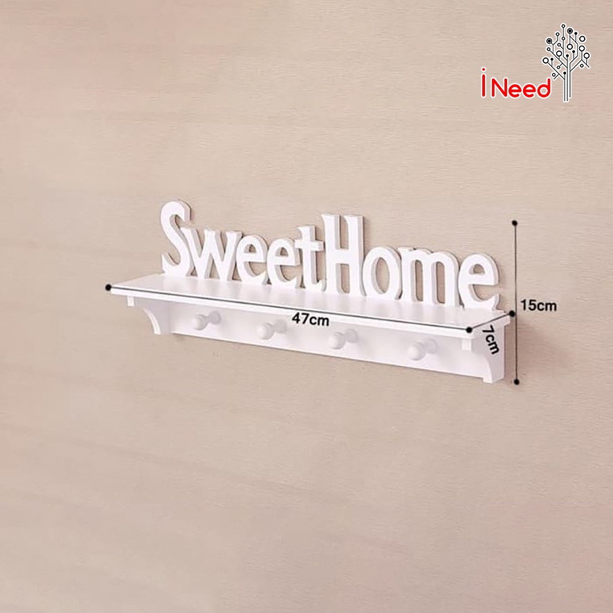 (INEED) SWEETHOME - Rak dinding vintage (dengan 4buah hook gantungan )/DEKORASI RUMAH RAK DINDING SWEETHOME