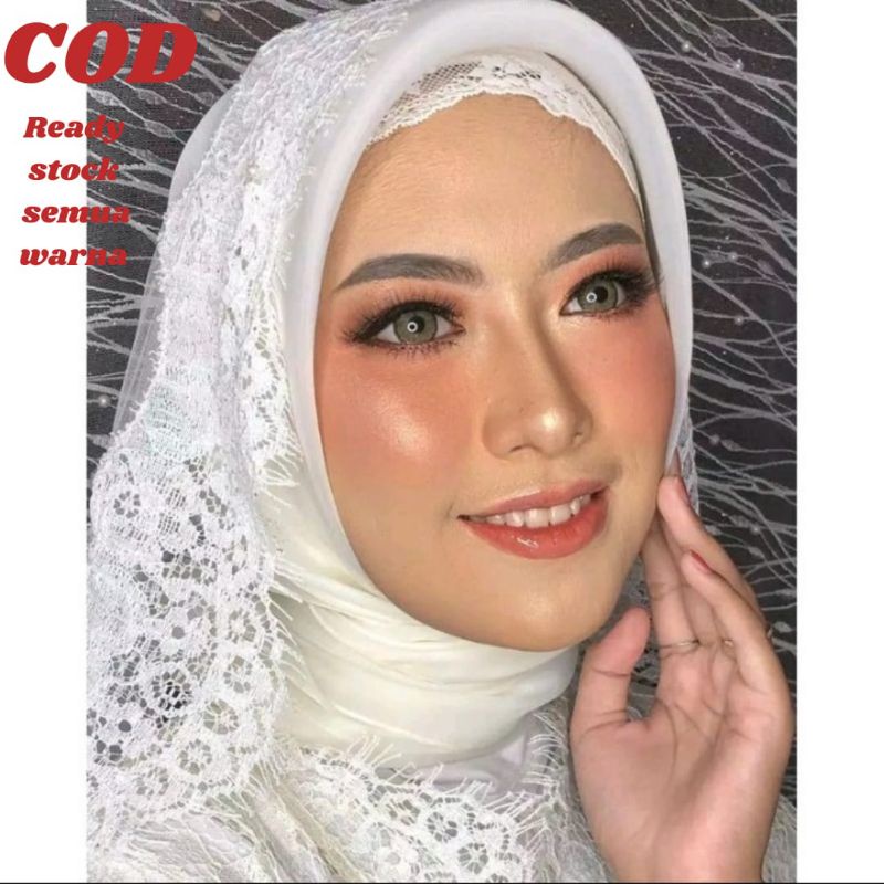 Slayer pengantin  Tile polos Brokat Renda, kerudung pesta , kerudung wisuda, kerudung ibu besan