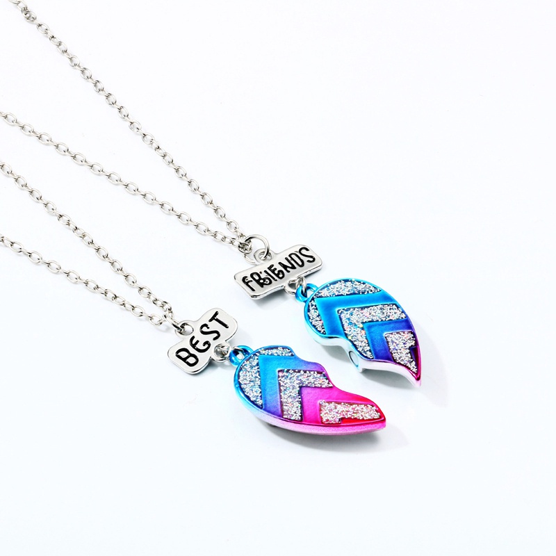 Fancyqube 2pcs Kalung Rantai Hias Liontin Hati Tulisan Best Friend Untuk Unisex