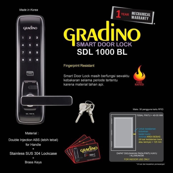 GRADINO - SMART DOOR LOCK/HANDLE PINTU ELEKTRONIK GRADINO SDL 1000