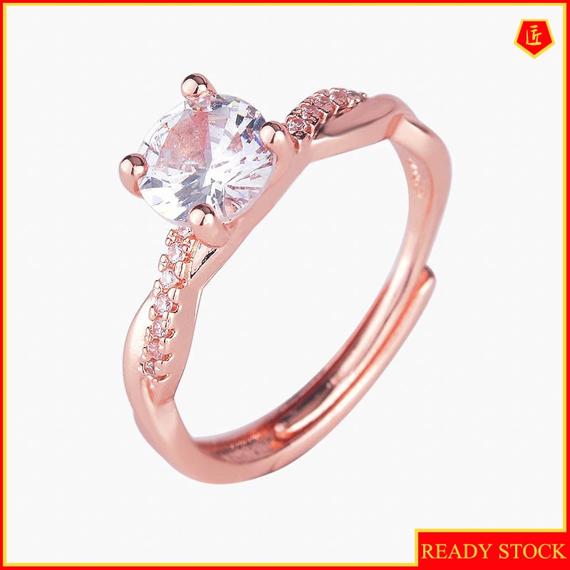 [Ready Stock]18K Rose Gold Moissanite Four-Claw Open Ring for Women