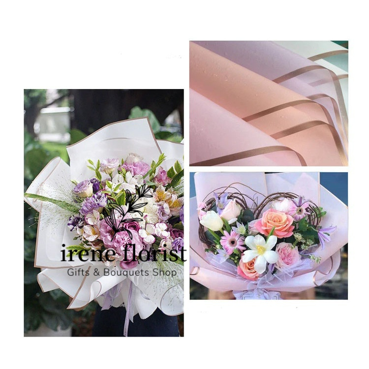 

[5 lembar] Kertas Buket Cellophane Flower Gold List Wrapping Buket Bunga Per Lembar