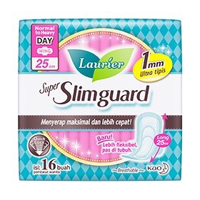 Laurier Super Slimguard Pembalut Wanita Day &amp; Night Package Breathable 25cm + 35cm Wing Menyerap Maksimal dan Lebih Cepat Isi 16 Buah + 8 Buah
