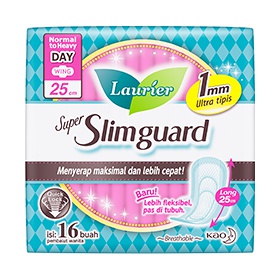 Laurier Super Slimguard Pembalut Wanita Day &amp; Night Package Breathable 25cm + 35cm Wing Menyerap Maksimal dan Lebih Cepat Isi 16 Buah + 8 Buah
