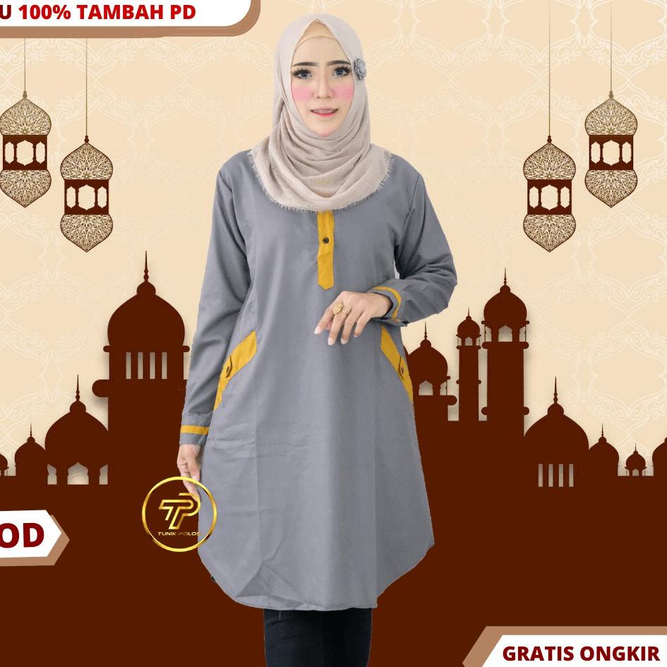 Baju Atasan Tunik Wanita2022 Bahan Katun Toyobo Kombinasi Warna Muslim Full Kancing Depan Hidup Busu