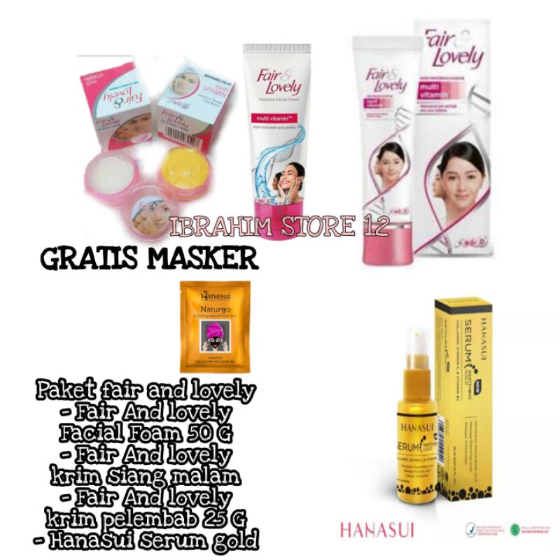 PROMOSI PAKET FAIR AND LOVELY FACIAL FOAM 50 GR / KRIM PELEMBAB 25 GR / KRIM SIANG MALAM / HANASUI S