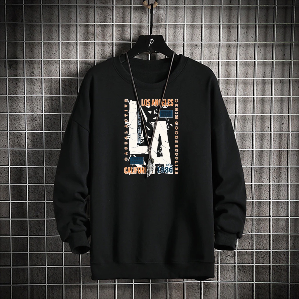 Sweater crewneck pria LA CALIFORNIA sweter cowok cewek distro murah kekinian