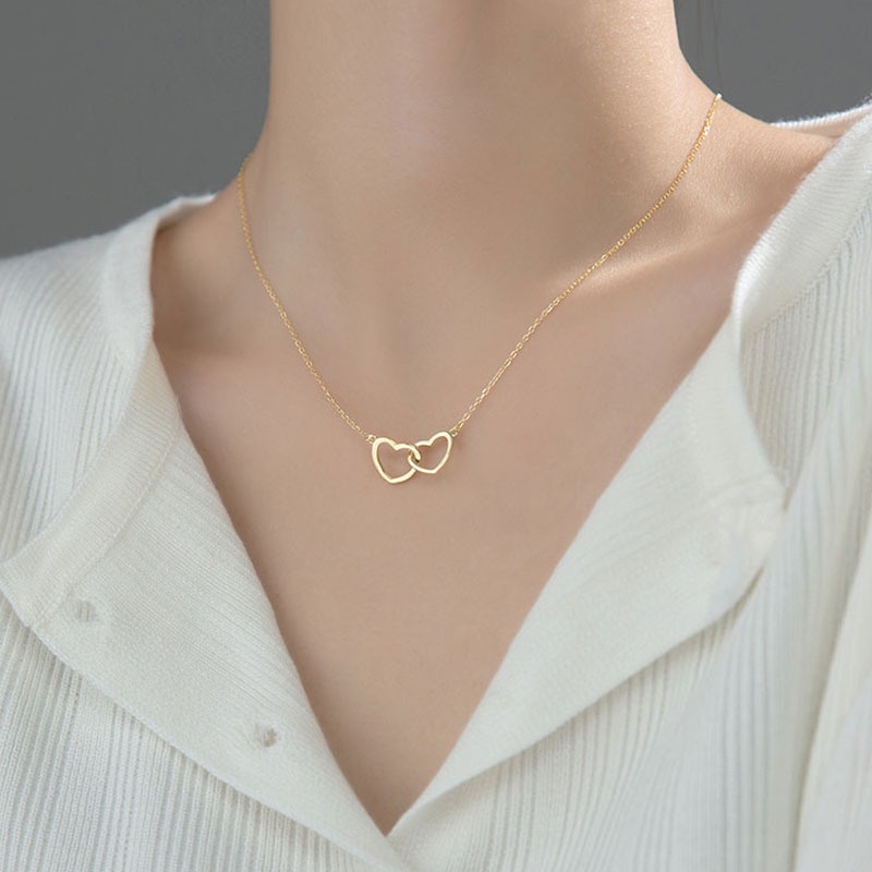 We Flower Chic Hollow Double Love Heart Necklace for Women Girls Korean Fashion Jewelry