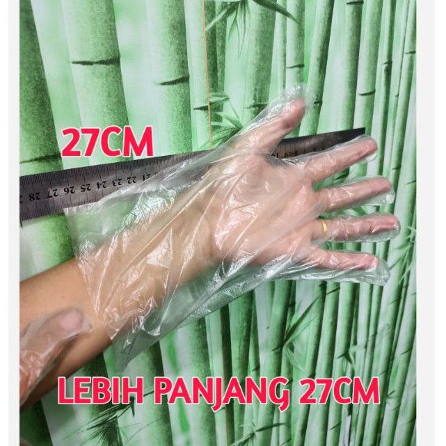 SARUNG TANGAN PLASTIK LEBIH PANJANG 27CM, ISI 100 PCS PER BOX