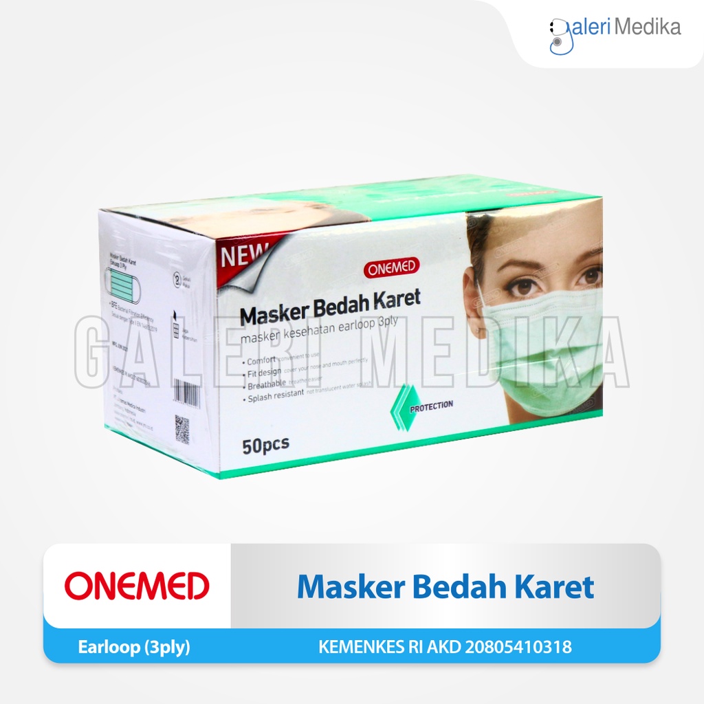 Onemed Masker Bedah Karet / Masker Earloop 3 Ply Box Isi 50 pcs