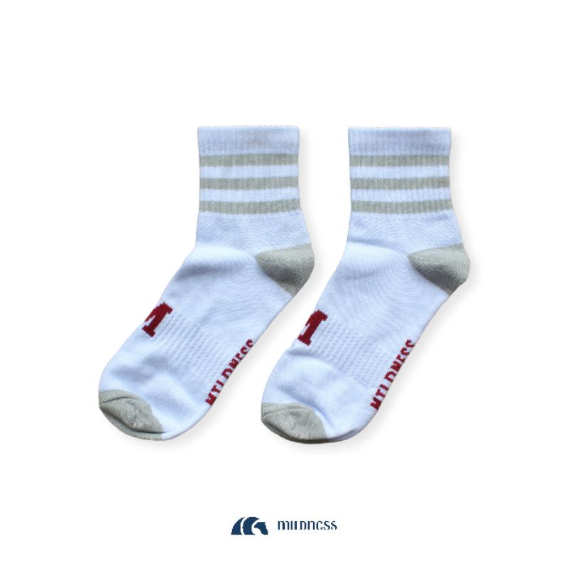 Mildness - Kaos Kaki Ankle Motif Stripe Saint Grey / Socks Pendek Wanita Pria Abu Maroon Unisex