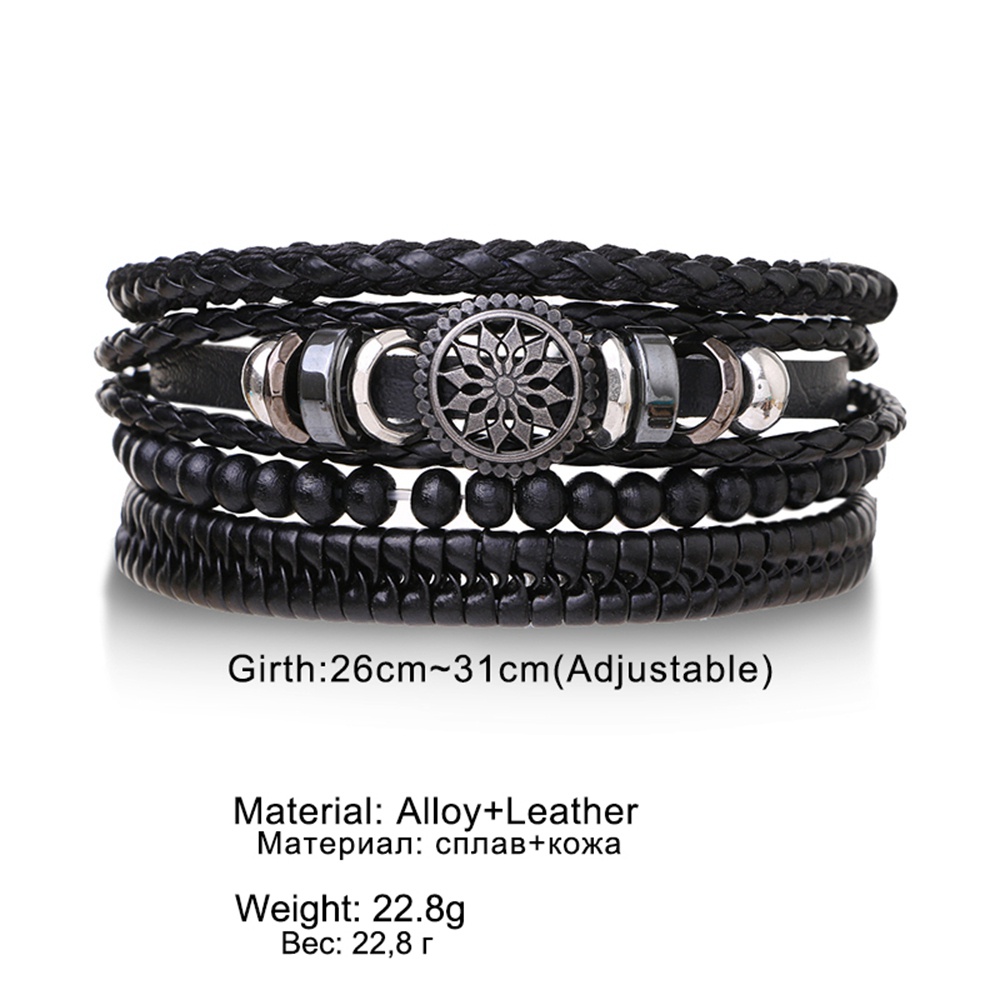 4pcs / set Gelang Tangan Kulit PU Adjustable Warna Hitam / Coklat Untuk Pria