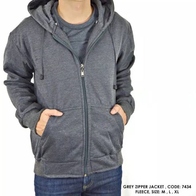 Jaket Polos Sweater Hoodie Zipper Resleting Abu - Abu Cowok Pria - Abu - Abu Tua, M