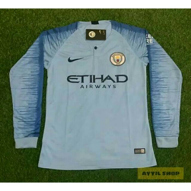 New Jersey Manchester City Home 2018 2019 Lengan panjang GRADE ORI