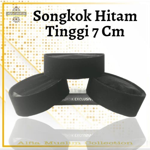 Songkok Hitam Alfia Tinggi 7 Cm Peci Hitam Kopiah Hitam