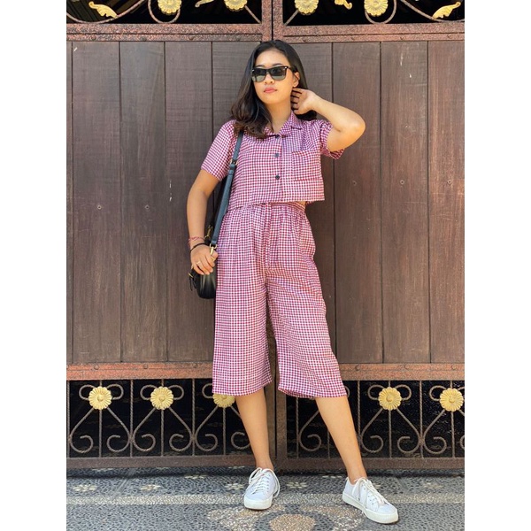 Oneset Crop Sinta  / Set Rayon Crop / New One Set-Kotak Marron