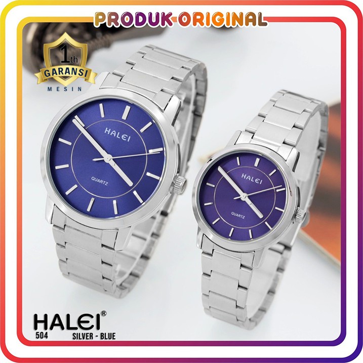 COD JAM TANGAN COUPLE HALEI ORIGINAL 504 RANTAI SILVER WATER RESISTANT STAINLES STEEL