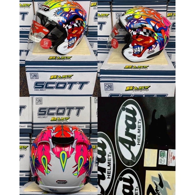 helm scott ram4 ram5 motif russelwhite pedrosa putih hitam russelblack grey oriental red flower