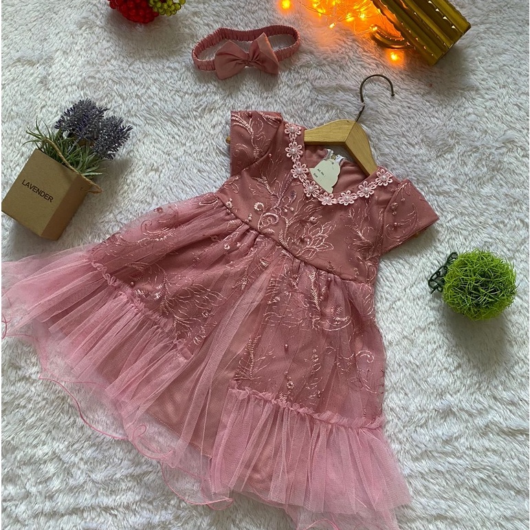 DRESS BRUKAT ANAK USIA 1-2 TAHUN / MINI DRESS BROKAT CORNELI / GAUN BRUKAT PESTA ANAK KEKINIAN / DRESS KONDANGAN KID