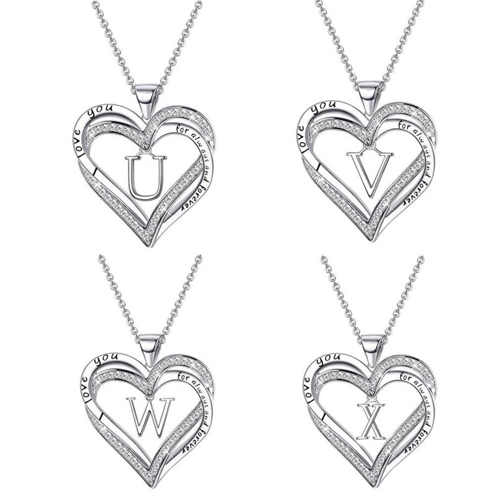 Kalung Hati Nanas Untuk Wanita Hadiah Dainty Inisial Cubic Zirconia Silver Plated Heart Pendant Necklace