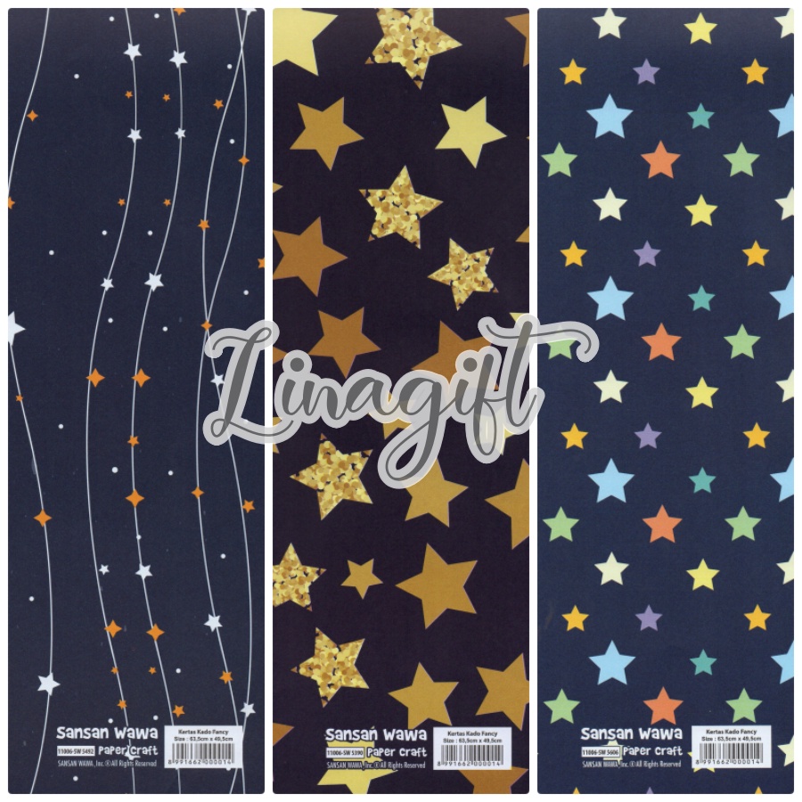 (  5 Lembar ) STARS SANWA - KERTAS KADO - GIFT WRAP PAPER SANSAN WAWA STARS BINTANG