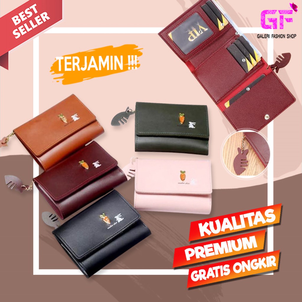 DOMPET KECIL WANITA MINI LIPAT PENDEK CEWEK WOMEN WALLET KARTU IMPORT KULIT PREMIUM MURAH LUCU GF488