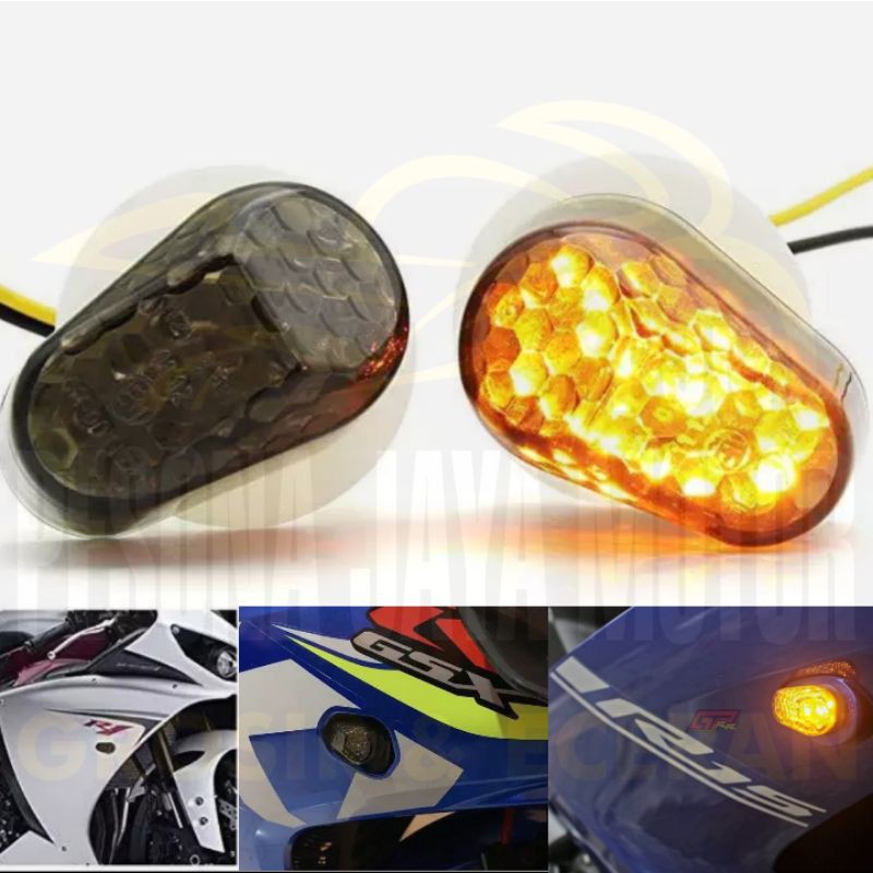 Sen Tempel Lampu Sen Led Oval Gma Tst Original Universal R15,Cbr150r,Gsx,Ninja,R25 &amp; Motor Lain Nya