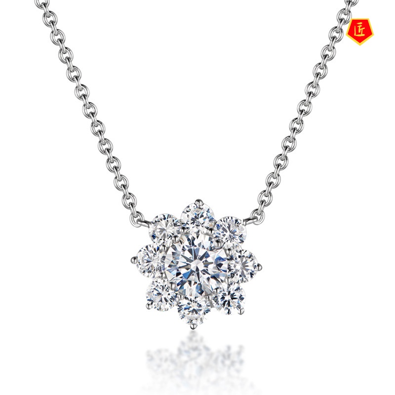 [Ready Stock]Niche Flower Diamond Necklace Simple Stud Earrings Set