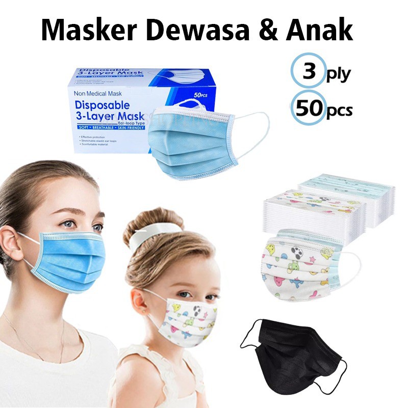 INDOMINI R458 MASKER 3PLY ISI 50PCS MASK EARLOOP MASKER HIJAB FACE HEADLOOP PELINDUNG ANTI BAKTERI