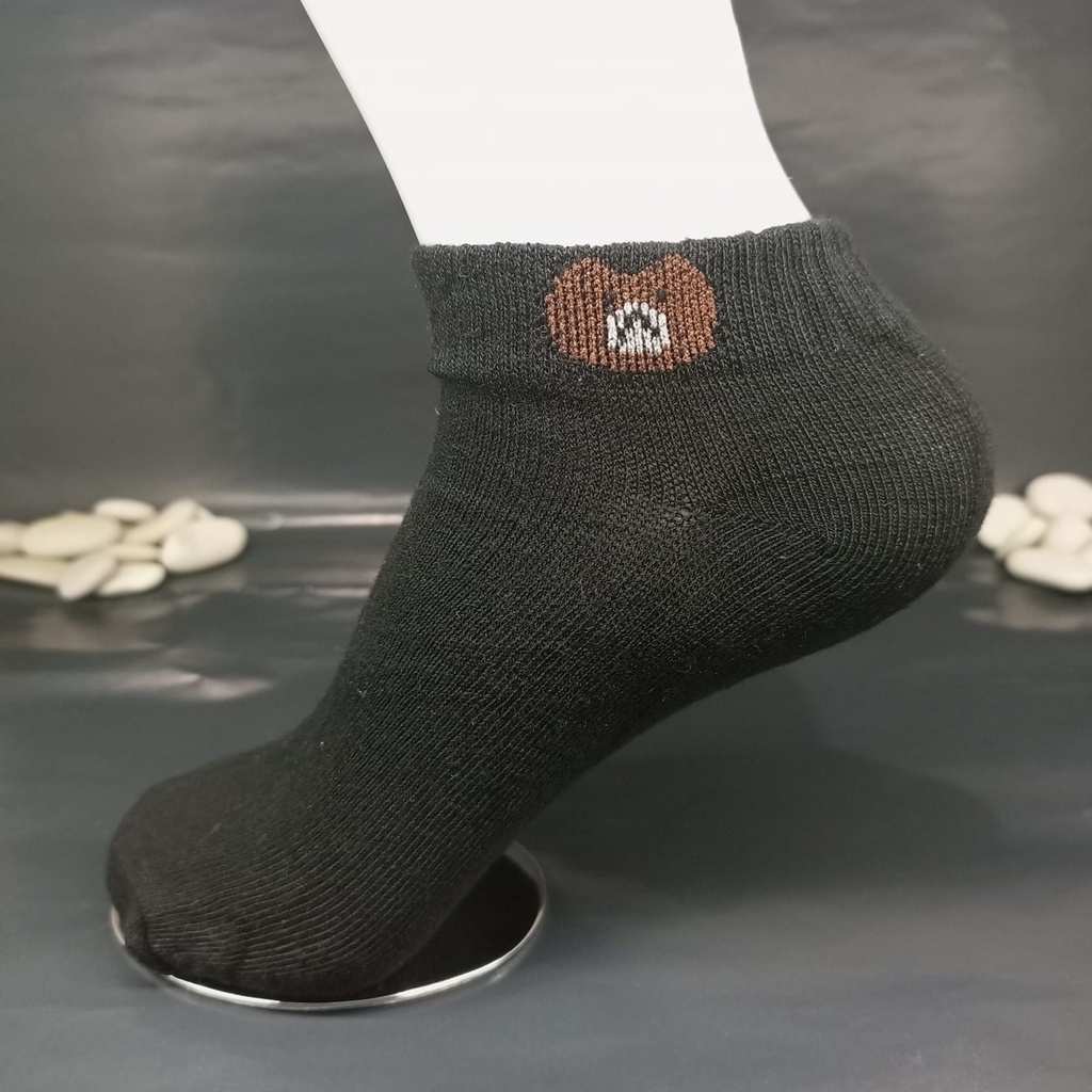 ⭐𝐈𝐇𝐒 𝟎𝟔𝟑⭐️Kaos Kaki Pria Wanita Motif Beruang Kaos Kaki Semata Ankle Socks-1 Hitam