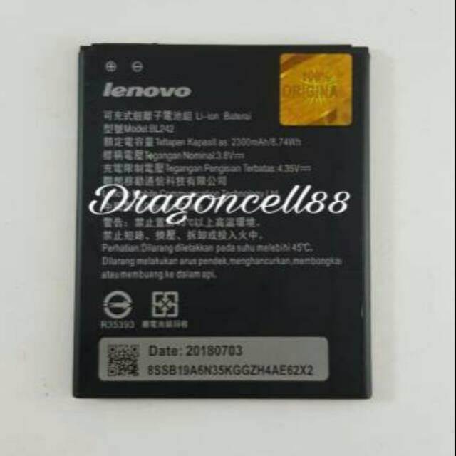 Baterai LENOVO A6000-A6000 PLUS -BL 242 Kualitas ORIGINAL 100%