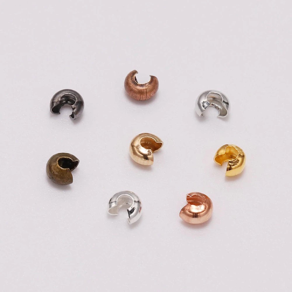 IMPORT 100pcs/lot Gold Silver 3 4 5 mm Copper Crimp Beads Round Covers Stopper Spacer Beads