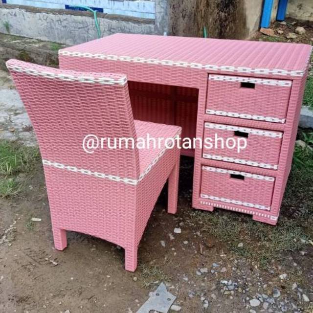 Set meja  Kerja belajar  Rotan Sintetis HARGA  BELUM 