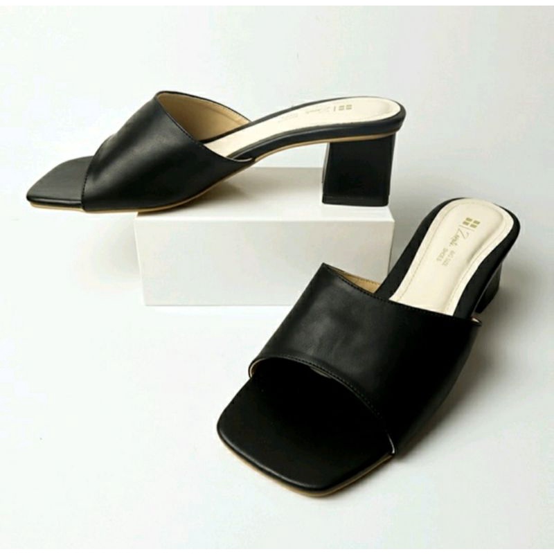 Original, Higheels Sepatu Kulit Big Size 41-42-43-44-45 Slop Oversize Hak Tahu Simpel JUMBO besar Lebar Gemuk Krem Cantik 44